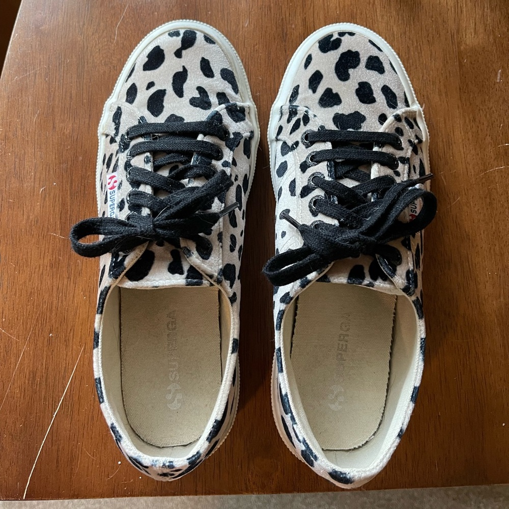 Superga velvet leopard print shoes